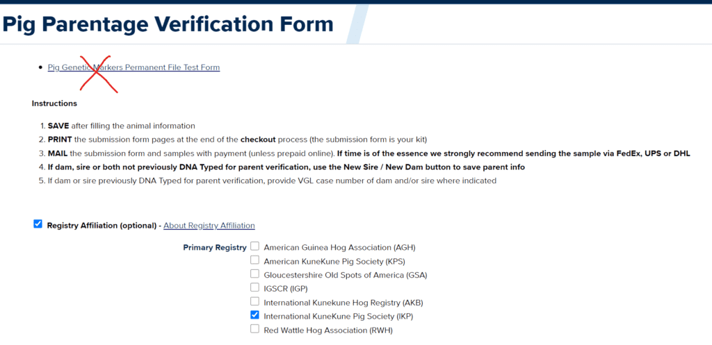 Pig Parentage Verification form