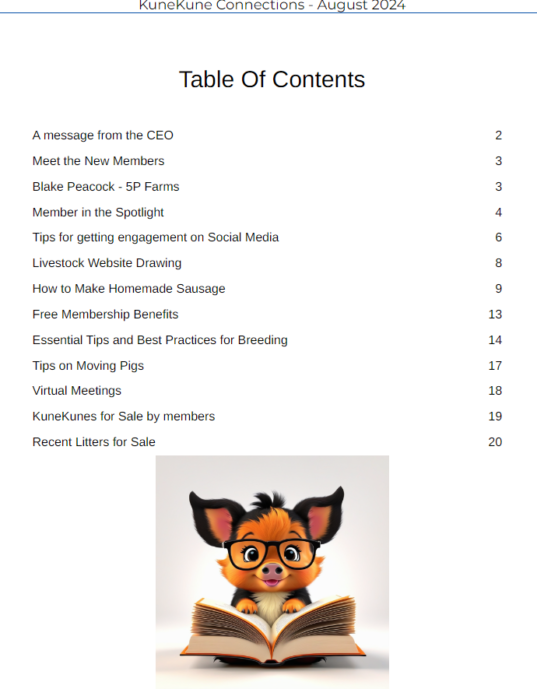 Content for KuneKune Connections Newsletter